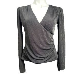 Evereve Small Marla Surplice Top Black Long‎ Sleeve Crossover Front NWT